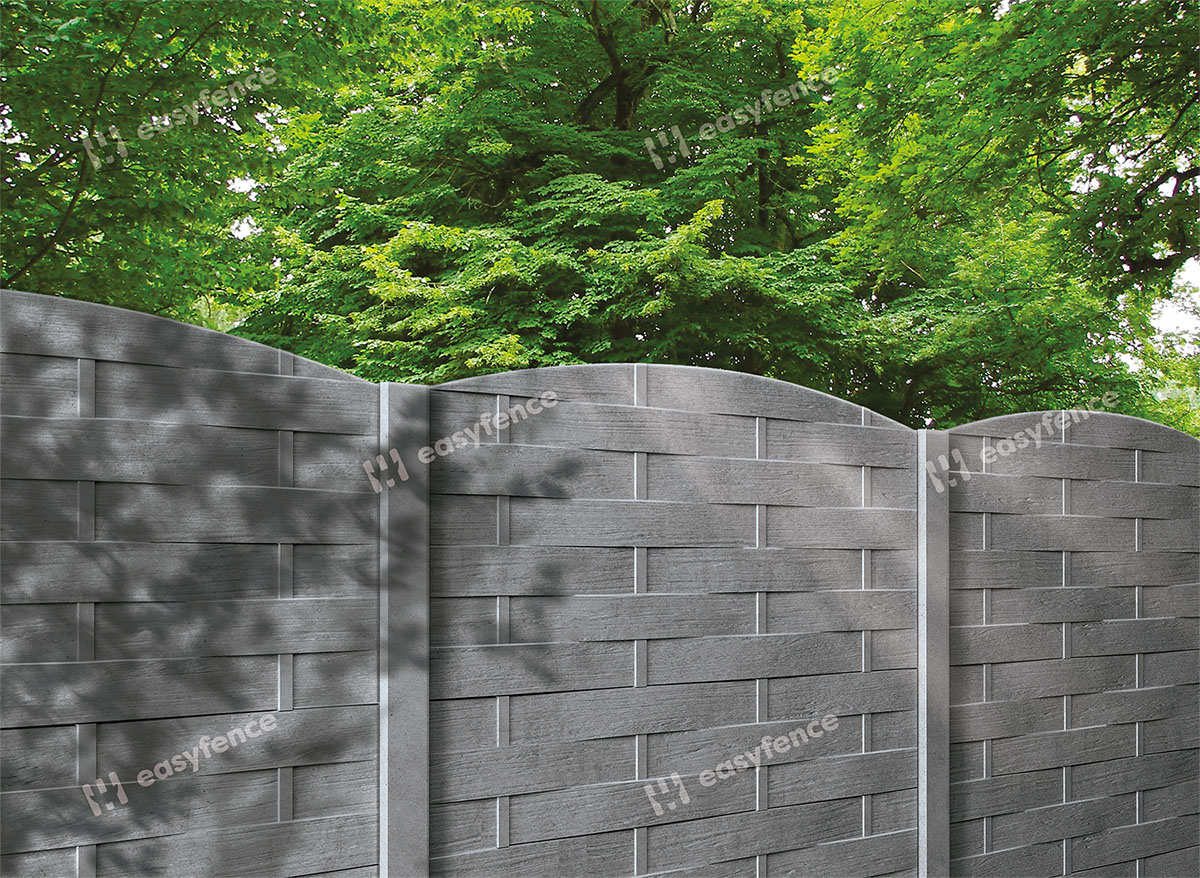 Privacy afsluiting : Betonnen afsluiting Gevlochten in hout-optiek / Paal 12X12 in beton